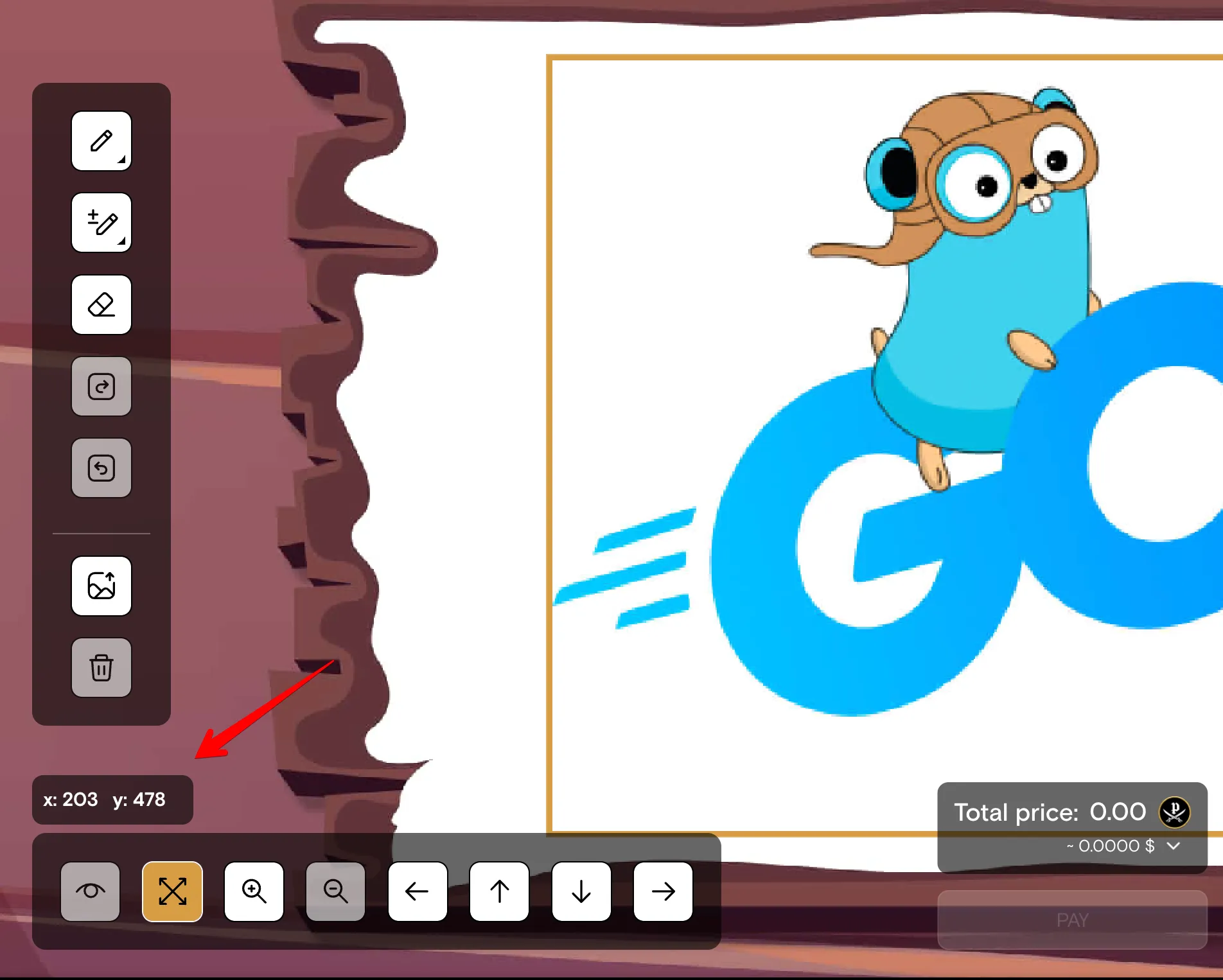 Панель координат на полотне