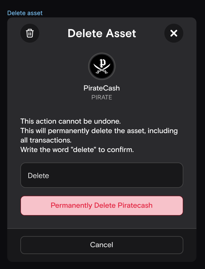 Режим редактирования активов