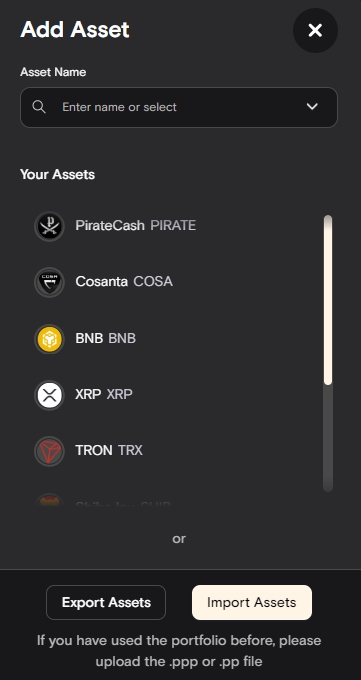 Модальное окно добавления ассета